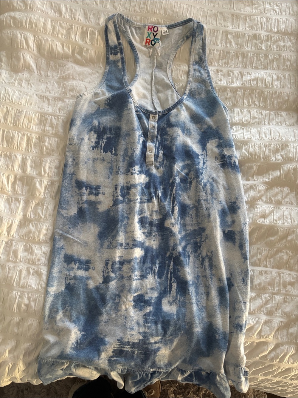Roxy Blue and White Tie-Dye Henley Racerback Cover Up